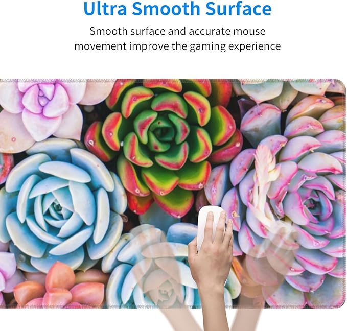 Succulents Mouse Pad Extended Large Gaming Mousepad XL Big Long Oversized Desk Mat Stitched Edges 31.5 X 11.8 Inch for Home Office