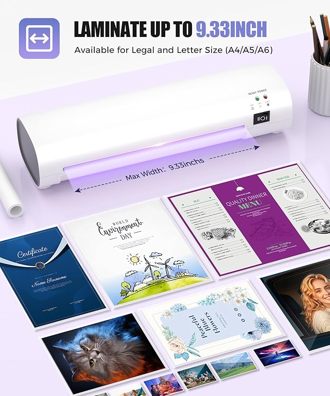 A4 Thermal Laminator Machine 9 Inch Portable, Anti-Jam Laminator with Built-inTrimmer & Corner Rounder, Complete Laminating Kit with 40 Sheets for Home, Office,School, Business White