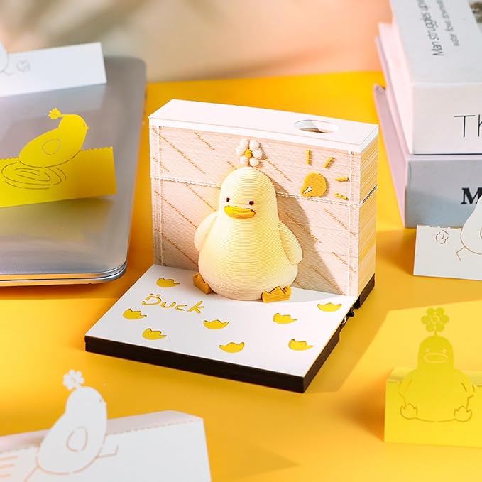 3D Memo Pad with Lights, Lucky Duck 3D Notepad Paper Art Non-Sticky Post Notes, 3D Paper Carving DIY Notes Notepad Creative Decoration Gift