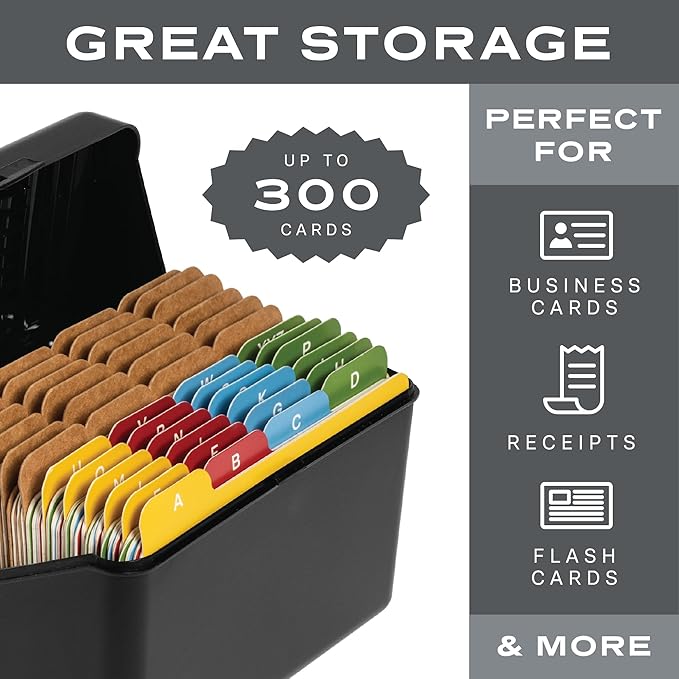 3x5 Index Card Holder Set | 100 Ruled Index Cards 3x5, 24 Color Alphabet Tab Dividers, 24 Blank Customizable Kraft Dividers