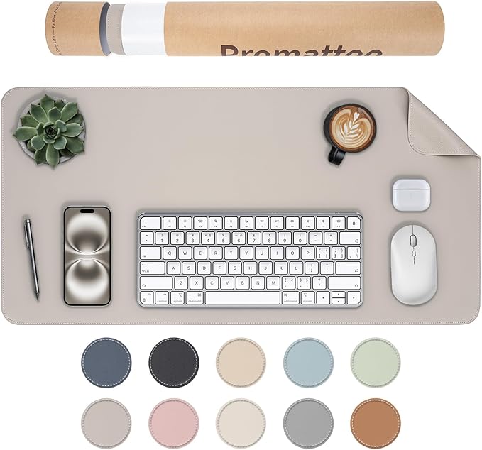 Oversized Non-Slip Desk Pad Protector with Premium Gift Box – Vegan Leather Waterproof Laptop Mat for Keyboard & Mouse, Grips Desk Firmly – Large Office Pad– Stone Gray