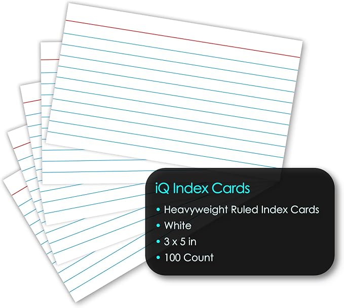 iScholar Index Cards, White, Ruled, 3 x 5 Inches, 100 Card Pack (03501)