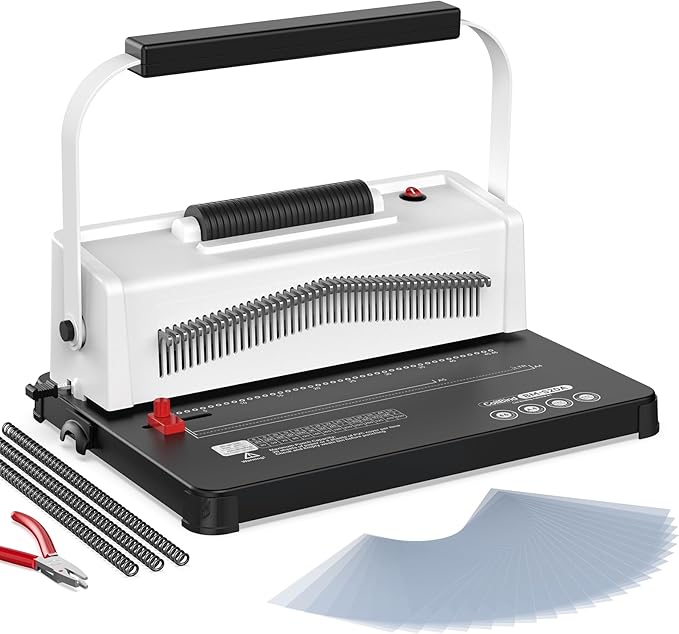 Spiral Coil Binding Machine: Homeschool Manual 46 Hole Puncher Spiral Binder with Electric Coil Inserter, Professional & Customizable Binding for Book Press, Paper, Binder Book, Notebook, White