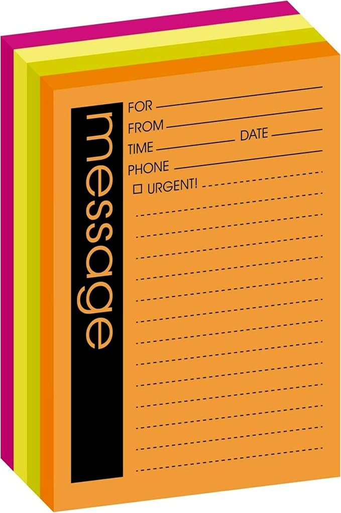 Post-it Super Sticky Lined Notes, Telephone Message, 4 Sticky Note Pads, 4 x 5 in., Ideal for Organization in Your Dorm, Home or Office, Energy Boost Collection