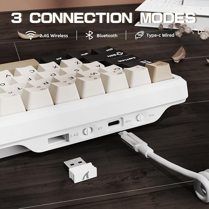 ATTACK SHARK X66 60% Wireless Mechanical Gaming Keyboard with Volume Knob, Gasket Hot Swappable Custom Keyboard, PBT Keycaps, Tri-Mode USB-C/BT5.0/2.4G RGB Keyboard with Coiled Cable - Cheese White