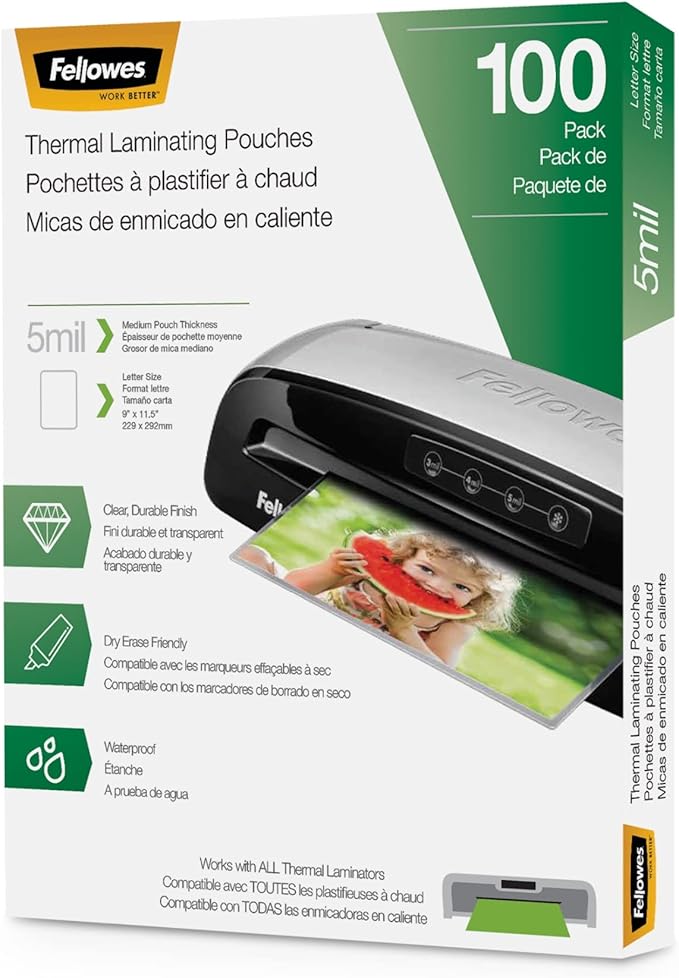 Fellowes Saturn 3i 125 Thermal Laminator Machine with Self-Adhesive Laminating Pouch Starter Kit, 12.5 inch & Thermal Laminating Pouches, 5mil Letter Size Sheets, 9 x 11.5, 100 Pack, Clear (5743501)