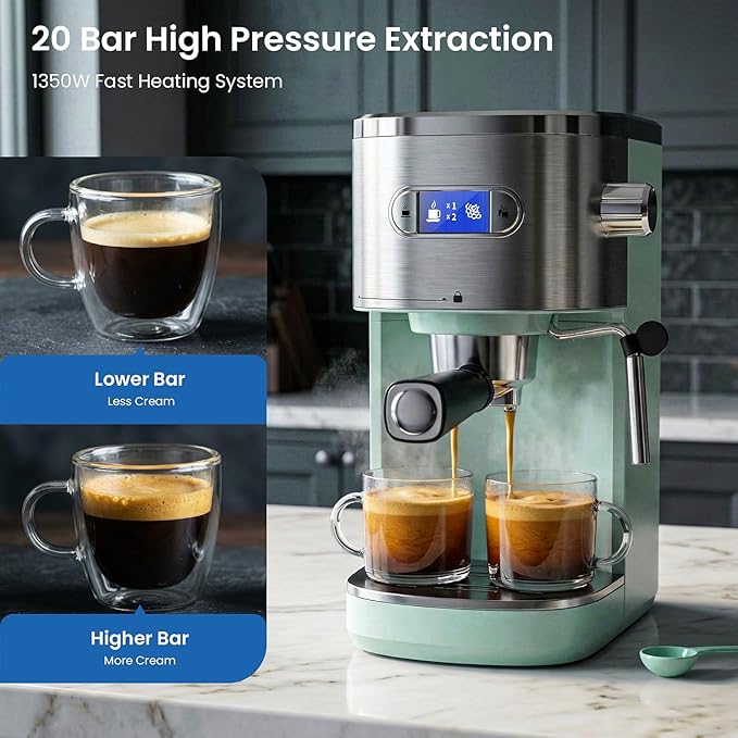 COWSAR Espresso Machine,Expresso Coffee Machines,Espresso Maker with Milk Frother Steam Wand & 40oz Removable Water Tank，Stainless Steel Compact Cappuccino & Latte Machine