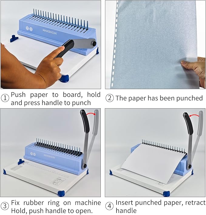 Comb Binding Machine, 21-Hole, 450 Sheets Capacity, Punch up to 12 Sheets, Punch Comb Binder Machines for Letter Size A5/A4 Paper with 100pcs 1/4" Binding Spines