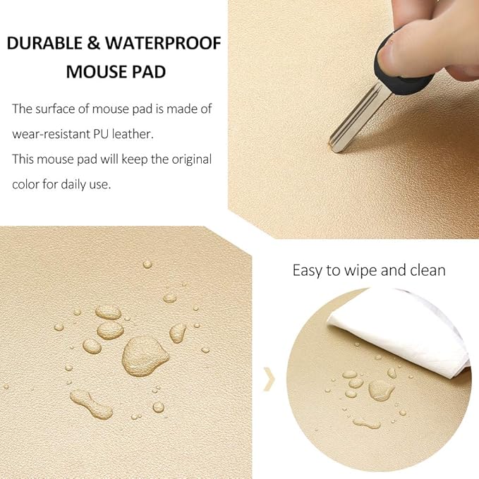 ProElife Mouse Pad for Computer Laptop Accessories, Anti Slip Cute Round Mouse Pad Waterproof PU Leather 8.66-Inch Circular Mousepad Stitched Edges Mat for Home Office School Gaming (Gold)