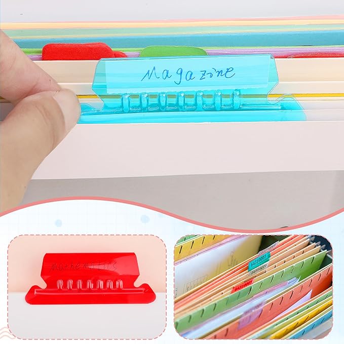 200 Pcs Hanging File Folder Tabs and 200 Pcs 2 Inch Inserts Labels, Plastic File Folder Tabs for Hanging Folders Files (Multicolor)