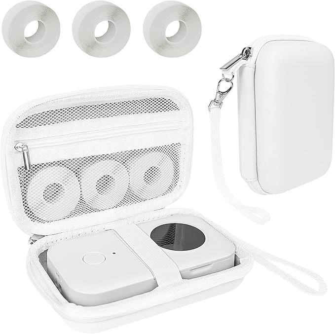 Case Compatible with Phomemo D30 D35, for Phomemo D30 Label Maker with 3 Roll Label Tape(Label Paper 1/2" x 1 1/2" (12mm X 40mm))-Hard Shell Storage Bag-White