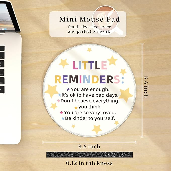 Inspirational Quote Mouse Pad for Desk, Star White Small Cute Mousepad with Non-Slip Base, Round Mouse Pads for Laptop Gaming, Computer Mouse Mat for Desk Accessories Office Decor Supplies