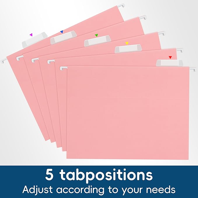 Pink Hanging File Folders,25 Pack Letter Size File Folders with 1/5-cut Tabs,Office Essentials for Filing Cabinet & Desk Storage