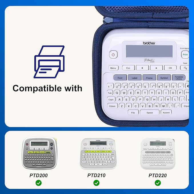 LTGEM Case Compatible with Brother P-Touch PTD220 / PTD210 / PTD200 Home/Office Everyday Label Maker, Blue(Case Only)