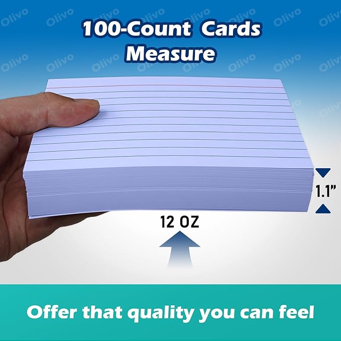 Purple Index Cards 4x6 Lined Ruled Flash Note Cards 100 Count, 220 GSM Heavy Weight
