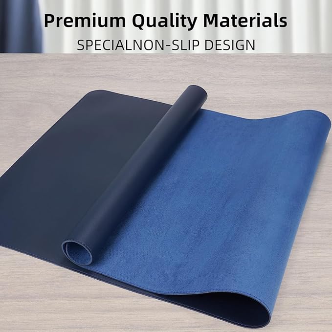 Desk Pad PU Leather Large Mouse Pad Laptop Computer Desk Mat Table Blotter Desktop Waterproof Non-Slip Protector for Office and Home (Dark Blue, 120x43cm)
