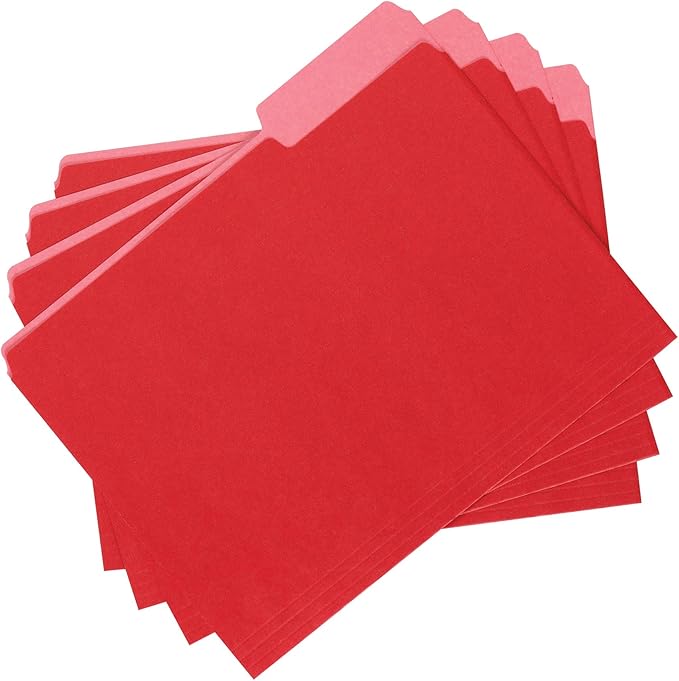 Amazon Basics File Folders for Organization, Letter Size, 1/3 Cut Tab, Red, 36-Pack