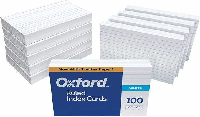Oxford 41 (1000 PK) Ruled Index Cards, 4" x 6", White, 1,000 Cards (10 Packs of 100) (41) & Poly Index Card Guides, Alphabetical, A-Z, Assorted Colors, 4" x 6" Size, 25 Guides per Set (73154)