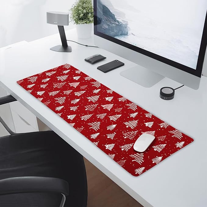 aportt Red Christmas Mouse Pad Christmas Tree Xmas Holiday Winter Extended Desk Mat 80X30 cm Non-Slip Rubber Base Stitched Edge Large XL Mousepad for Desk Gaming Laptop Desktop,31.5×11.8 Inch