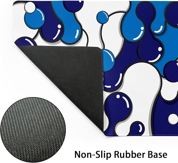 Navy Blue White Mouse Pad Anime Cool Geometric Japanese Extended Desk Mat 80X30 cm Non-Slip Rubber Base Stitched Edge Large XL Mousepad for Desk Gaming Laptop Desktop,31.5×11.8 Inch