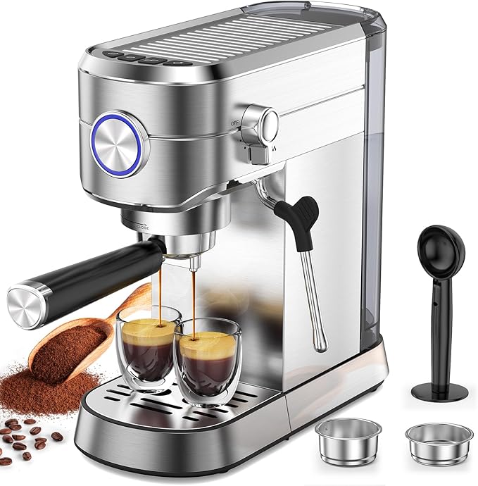 COWSAR Espresso Machine,Expresso Coffee Machines,Espresso Maker with Milk Frother Steam Wand & 40oz Removable Water Tank，Stainless Steel Compact Cappuccino & Latte Machine
