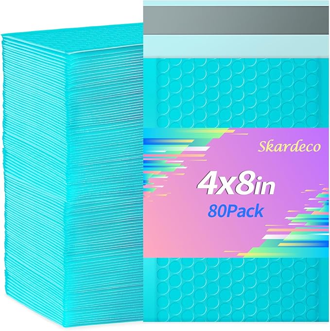 4x8 Inch Teal Bubble Mailers 80 Pack Self-Seal Poly Padded Envelopes Suitable for Small Businesses to Package and Mail Jewelry Cosmetics, Electronic Products, Cards (Teal, 4 * 8-80)