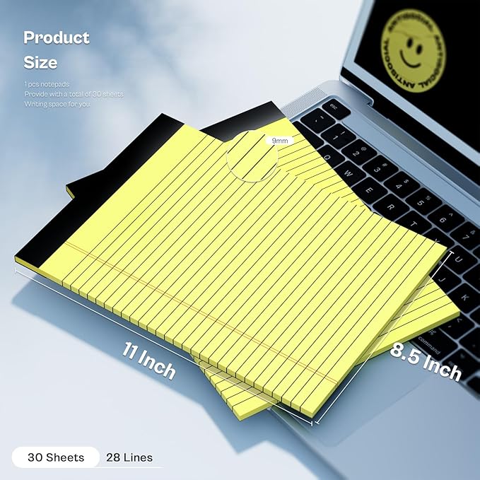 20 Pack Yellow Legal Pads 8.5 x 11 Wide Ruled Notepads Perforated Double-Sided Printing 30 Sheet/Notepads Lined Pad Letter Size Writing Pads 70gsm Recycled Paper Legal Ruled Universal Writing Pad