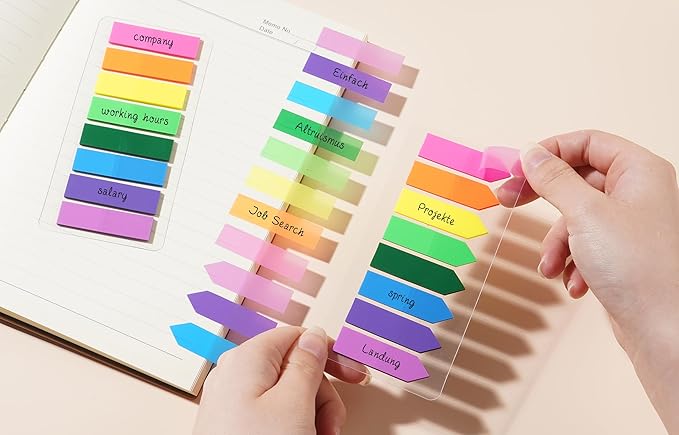 (2000 Pcs) Page Markers Bright Sticky Tabs, Translucent Small Sticky Notes Flags and Arrow Flags, Fluorescent Index Tab Stickers for Notebooks [8 Colors, 10 Sets] (Pack of 2)