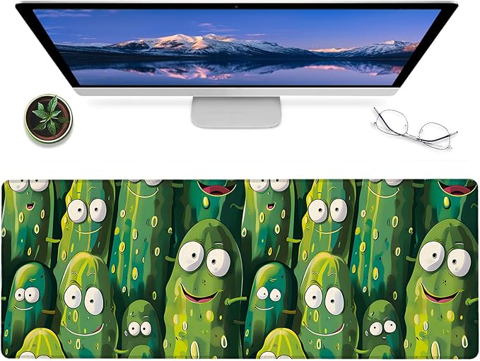 Funny Pickle Gaming Mouse Pad – 12x31.5in Non-Slip Rubber Desk Mat with Quirky Cucumber Design – Large Extended Mousepad for Office Home – Deskmat Gifts for Food and Humor Lovers Decor
