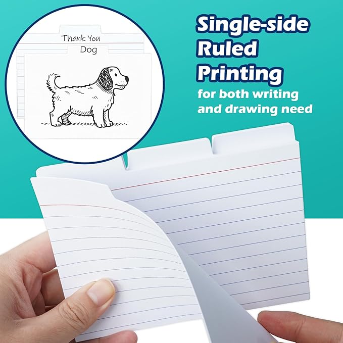 100 Pack Tabbed Index Cards 4x6 Lined Index Card Dividers with Tabs 4" x 6", White, 220 GSM Thick Paper