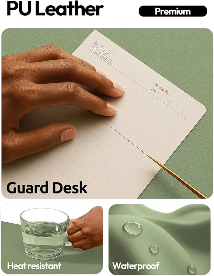 YSAGi Leather Desk Protector, Office Mat, Large Mouse Mat, Non-Slip PU Leather Blotter, Laptop Pad, Waterproof Writing Pad for Office and Home (Bamboo Green, 47" x 17")