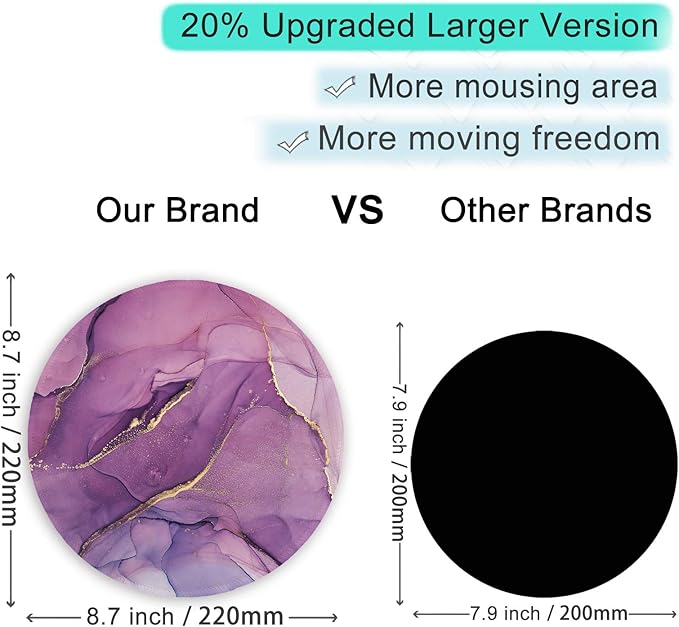 ITNRSIIET Round Mouse Pad with Stitched Edge Premium-Textured Waterproof Non-Slip Rubber Base Desktop Protection Mat Diameter 8.7 inches, Light Purple Marbling
