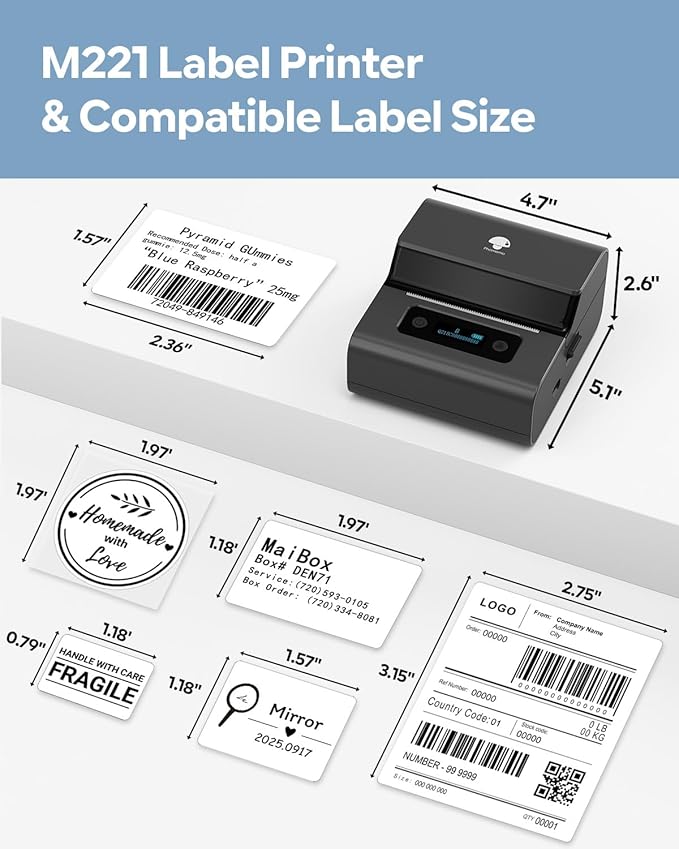 Phomemo M221 Label Maker, New Upgraded 3 Inch Bluetooth Thermal, Easier & More Stable, for Product, Address, Barcode, Small Business, Portable Label Maker DIY on Phone/PC, Space Gray,+100 Labels
