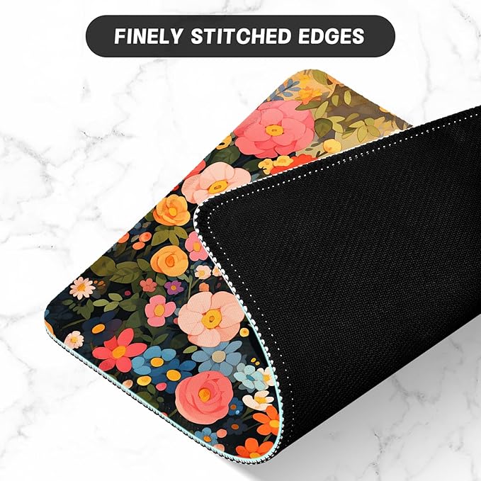 ITNRSIIET Mouse Pad with Stitched Edge Premium Textured Smooth Precise Operation Waterproof Washable Non-Slip Rubber Base Desktop Protection Mat, 10.2×8.3×0.12 inches, Flower Cat