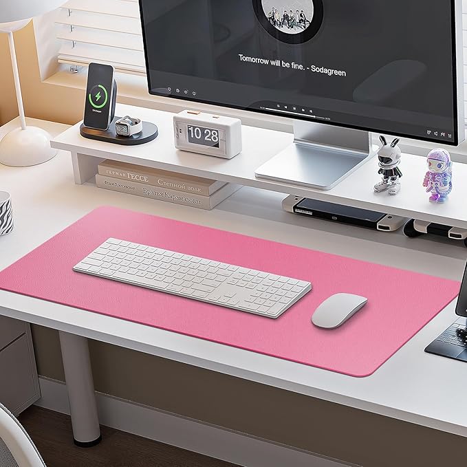 Boutilon Leather Desk Pad Protector,Non-Slip Mouse Pad,Laptop Desk Pad,Office Mouse Mat,Waterproof Leather Desk Blotter,Desk Writing Pad for Office and Home (M-Rose Pink,30"x14")