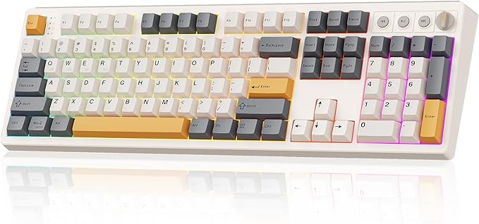 KN104 Wireless Mechanical Gaming Keyboard, 100% Full Size 104 Keys with Number Pad, Custom RGB Backlit, Creamy Sound, Hot Swappable, Bluetooth/2.4GHz/USB-C for Win/Mac/PC (Retro Beige)