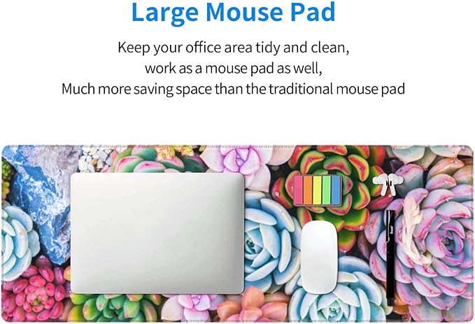 Succulents Mouse Pad Extended Large Gaming Mousepad XL Big Long Oversized Desk Mat Stitched Edges 31.5 X 11.8 Inch for Home Office