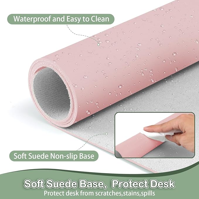 Boutilon Leather Desk Pad Protector,Non-Slip Mouse Pad,Laptop Desk Pad,Office Mouse Mat,Waterproof Leather Desk Blotter,Desk Writing Pad for Office and Home (XL-Light Pink,35.4"x 15.7")