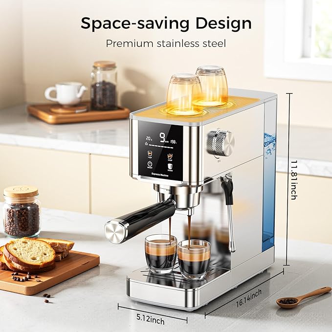 COWSAR 20 Bar Espresso Machine-Stainless-Steel Expresso Coffee Machines with LED Display,Steam Milk Frother,Cappuccino & Latte & Espresso maker,Compact Coffee Machines for Home-Capsule Portafilter