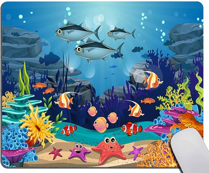 Ocean Fish Mouse pad,Sea Tropical Turtle Mousepad, Blue Ocean Tropical Fish Mouse pad, Underwater Sea Ocean Rectangular Mouse Pad, Non-Slip Rubber MousePads for Office Home Laptop, 7.9"x9.5"