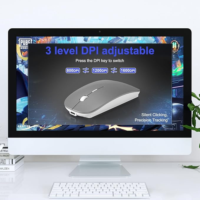 Bluetooth Wireless Mouse for MacBook Air Mac Pro iPad Laptop Computer Pad Optical Rechargeable Slim Silent Dual Mode (2.4G USB-C/USB-A&Bluetooth 5.2/3.0) Mouse Jiggler for Computer Awakening(Grey)