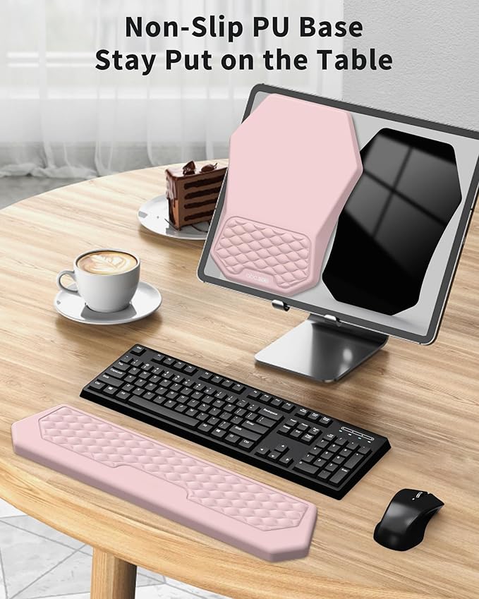 Ergonomic Mouse Pad Wrist Rest Support, Massage Design Surface for Carpal Tunnel Pain Relief, Memory Foam, Non-Slip PU Base for Computer Desk, Pink