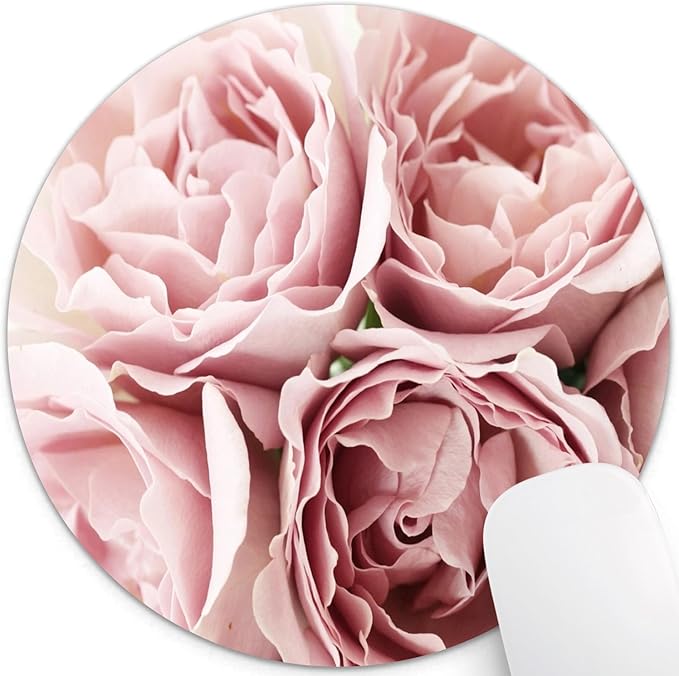 Vintage Pink Roses Rugosa Flower Personality Design Round Mouse Pad, Retro Floral Circular Mouse Pads Custom