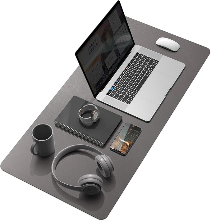 YSAGi Desk Mat, Dual-Sided Desk Pad, 31.5" x 15.7" Laptop Leather Desk Pad Protector, Large Leather Desk Blotter for Keyboard and Mouse, Waterproof Desk Writing Pad (Dark Grey, 31.5" x 15.7")