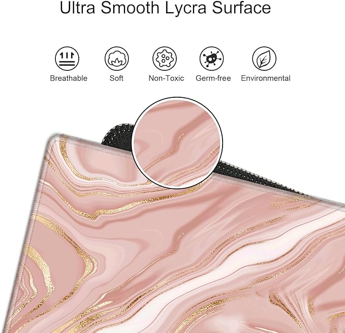Gold Pink Marble Mouse Pad 24 x 12 inch Mousepad Gaming Desk Mat Large Computer Pad with Non-Slip Base Office Home Work