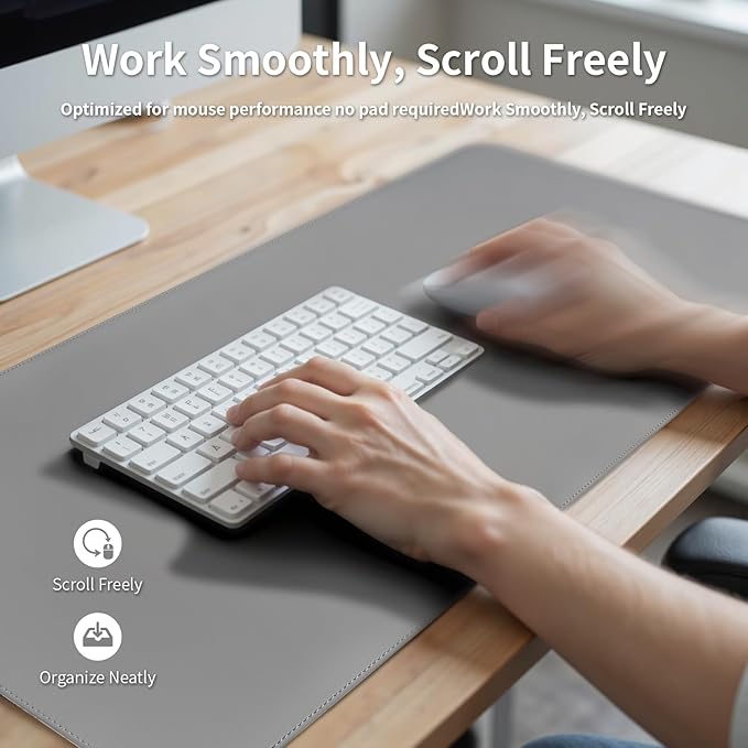 Oversized Non-Slip Desk Pad Protector with Premium Gift Box – Vegan Leather Waterproof Laptop Mat for Keyboard & Mouse, Grips Desk Firmly – Large Office Pad– Mist Gray