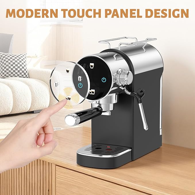 AYCHIRO Espresso Machine 20 Bar, Touchscreen Espresso Coffee Machine with Steamer, Espresso Maker with Milk Frother for Latte & Cappuccino, Removable Water Tank, Black