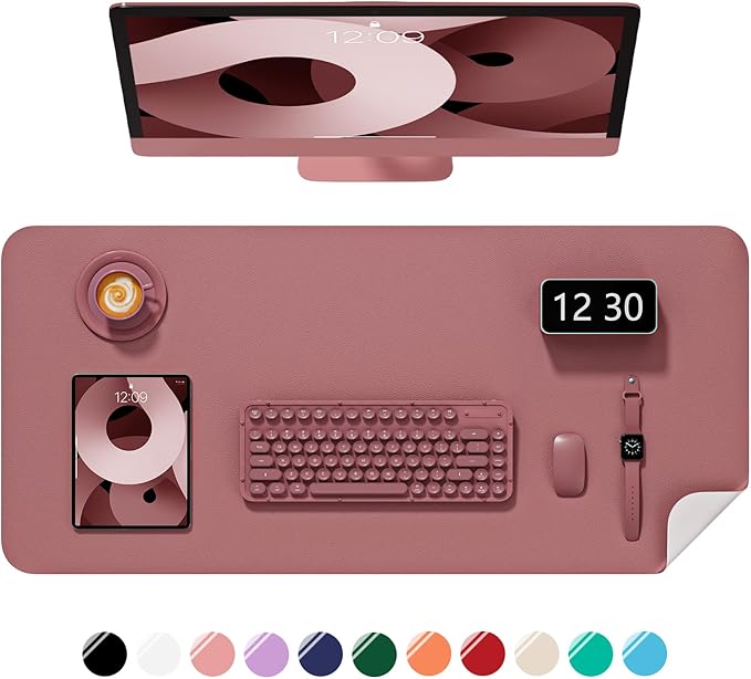 Desk Pad, 30" x 14" PU Leather Non-Slip Desk Mat Large Mouse Pad for Desktop, Waterproof Laptop Computer Writing Mat for Office, Home, Work, Gaming, Deep Red