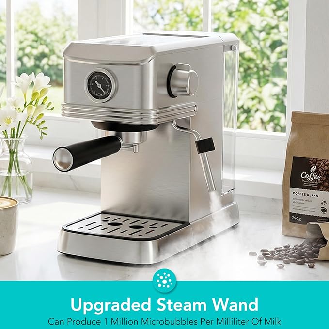 Espresso Machine 20 Bar, Stainless Steel Espresso Maker with Stainless steel Steam Milk Frother, Compact Coffee Machine with 45oz Removable Water Tank, for Cappuccino,Latte&Cold Brew Home&Office