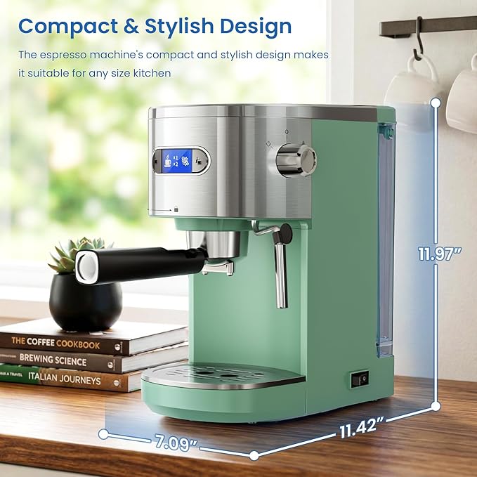 COWSAR Espresso Machine,Expresso Coffee Machines,Espresso Maker with Milk Frother Steam Wand & 40oz Removable Water Tank，Stainless Steel Compact Cappuccino & Latte Machine